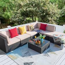 Ideas small backyard concrete patio designs cheap backyard patio designs how to design a backyard patio patio for backyard cost of aluminum patio furniture. Amazon Com Homall 7 Pieces Patio Outdoor Furniture Sofa Set All Weather Pe Rattan Wicker Sectional Sets Modern Modular Couch Outside Conversation Set With Thick Cushions And Glass Coffee Table Brown Kitchen
