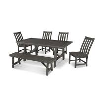 Enjoy modern simplicity with this wonderful dining set. Polywood Vineyard 6 Piece Rustic Farmhouse Side Chair Dining Set With Bench In Vintage Finish Pws449 1 V Polywood Official Store