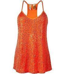 Orange Sequins Tank Top Fashion Glitter Tank Tops Tank Tops