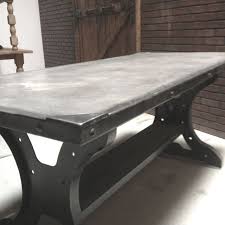 Industrial Metal Base Table With Concrete Top By Planksusa Wooden Patio Furniture Diy Patio Furniture Steel Furniture