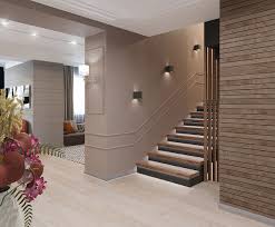 как сделать лестницу на второй этаж в своем доме Vtoroj Variant Cvetovogo Resheniya Dlya Holla 1 Etazha Interer Gostinoj Studii V Chastnom Dome Oformlenie L Dizajn Domashnego Interera Dom Lestnichnye Konstrukcii