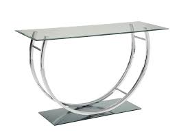 Transparent glass table with glass legs and black bases. Living Room Glass Top Occasional Tables Contemporary Chrome Sofa Table 704989 Sofa Tables Unique Home Furniture