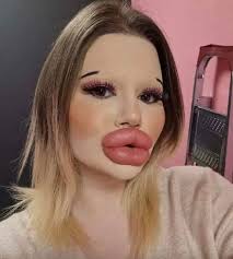 She has the world's biggest lips, and now wants huge cheekbones to match...  You had better sit down before you see how she looked before👇🏻👇🏻 Check  in comments...