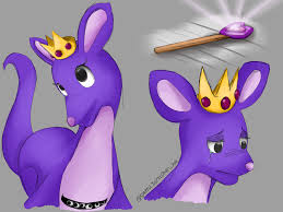 281861 - safe, artist:syahrulramadhank02, queen bouncelia (garten of banban),  kangaroo, macropod, mammal, marsupial, feral, garten of banban, 2d, bust,  crown, crying, female, glowing, gray background, headwear, jewelry, looking  up, magic wand, regalia,