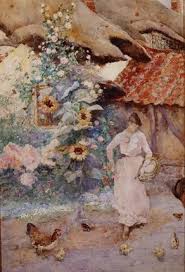 Museum Art Reproductions Feeding The Chickens by David Woodlock (1842-1929,  Ireland)