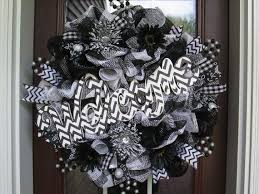 Black And White Deco Mesh Christmas Wreath Whimsical Welcome Black And White Deco Mesh Etsy White Mesh Wreath Deco Mesh Wreaths Mesh Wreaths