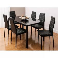 Made of malaysian hardwood with a dark brown finish. Rosenzweig 6 Person Dining Set Glass Dining Table Set Contemporary Dining Table Modern Glass Dining Table