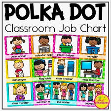 Classroom Jobs Clip Chart In Polka Dots With 50 Editable Cards