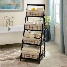Black Storage Basket Wooden Ladder Shelf Bathroom Basket Storage Bathroom Storage Ladder Bathroom Baskets