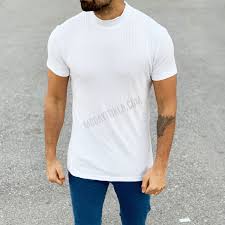 Erkek Yarim Bogaz Beyaz Fitilli T Shirt Tisort Modelleri Tisort Pamuk