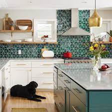 Emerald green and gold kitchen. 5 Stunning Stove Splashes Your Kitchen Needs Green Kitchen Backsplash Kitchen Backsplash Designs Dark Green Kitchen