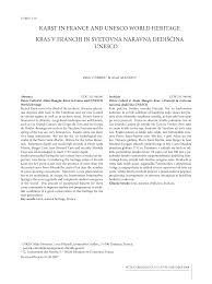 KARST IN FRANCE AND UNESCO wORLD HERITAGE KRAS V FRANCIJI IN SVETOVNA  NARAVNA DEDIŠčINA UNESCO