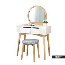 Schminktisch mit hocker im zeitlos praktische design. Schminktisch Derra Weiss Eiche Mit Rundem Spiegel Und Hocker