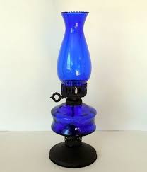 Small cobalt blue oil lamp made by knobler 3 diameter 4 1/2 tall no globe/wick. Vintage Oil Lamp Cobalt Blue Glass Quilttops Collectibles On Artfire Oil Lamps Antique Oil Lamps Lamp