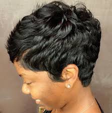 Short hair with side long bangs /via. 60 Great Short Hairstyles For Black Women Hair Styles Black Pixie Haircut Short Hair Styles