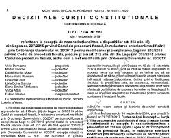 Materiale juridice (stiri, jurisprudenta, legislatie, articole juridice) cu privire la subiectul legea 207/2015. Decizia Ccr Nr 581 2019 ExcepÈia De NeconstituÈionalitate A DispoziÈiilor Art 213 Alin 8 Din Legea Nr 207 2015 ExecutÄri Anaf Cabinetexpert Ro Blog Contabilitate