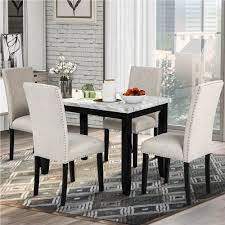 White marble, table base color: Trexm 5 Pieces Faux Marble Dining Table Set With 4 Chairs Beige