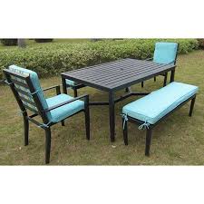 48 l x p purlove 6 piece dining table set, wood dining room table and 4 chairs with cushions 1 bench with cushion, retro style kitchen table set. Mainstays Rockview 5 Piece Patio Dining Set Black Seats 6 Brickseek