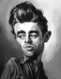 Hay mucha gente que nunca vio una de sus películas y lo idolatra por los afiches. Jason Horning Art James Dean Caricature Celebrity Drawings James Dean