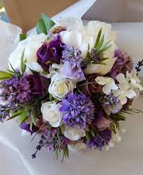 What kind of flowers are good for rustic wedding? Peony And Rose Purple White Lavender Rustic Bridal Bouquet With Groom S Button Unreal Wedding Flowers On Madeit