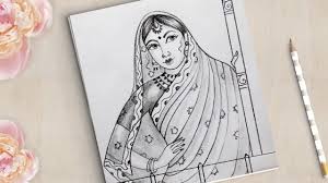 Pin By Hutum School On Traditional Indian Girl Drawing Girl Drawing Drawings Girl Drawing Easy