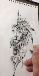 A lion's face embellished with flowery elements and spiritual symbols. Drawing Skill Lion Mandala Tattoo Drawing