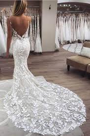 Gorgeous Mermaid Straps Open Back Lace Wedding Dresses Wd305 In 2020 Lace Applique Wedding Dress Lace Mermaid Wedding Dress Wedding Gowns Mermaid
