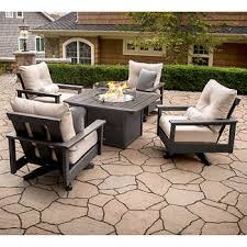 Prescott 5 Piece Swivel Deep Seating Set With Fire Table In 2020 Patio Patio Furniture Collection Outdoor Patio