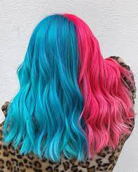 Bambi Balayage Color On Instagram Blue Raspberry Bubblegum Smugbitch Used Pulpriot Neon Electric Blue And Pink Hair Dyed Hair Split Dyed Hair