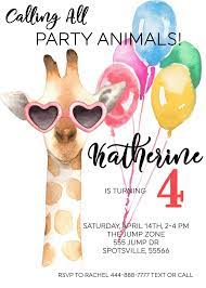 5x7 Printable Giraffe Party Animal Birthday Party Invitation Etsy Giraffe Party Animal Birthday Party Birthday Invitations Kids