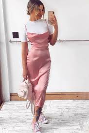 Light Pink Satin Cowl Neck Midi Dress Liliana Pink Dress Casual Casual Dress Outfits Pink Midi Dress
