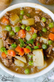 Instant Pot Ground Beef Stew Made With Potato Chunks Carrots Peas And Ground Beef Which Ar Soup With Ground Beef Ground Beef Stews Ground Beef Stew Crock Pot