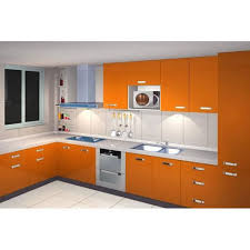 Marine Plywood Artificial Marble Orange Modular Kitchen Rs 142000 Unit Id 19716102855