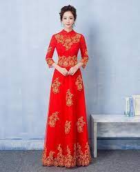 Formal Embroidery Floral Chinese Style Wedding Dress Ladies Long Bride Gown Red Chinese Style Wedding Dress Dresses Red Chinese Wedding Dress