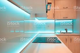 modern luxury kitchen with blue led