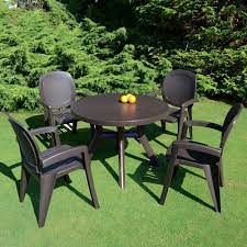4 Seater Garden Dining Set Coffee Weatherproof Plastic Patio Outdoor Furniture Outdoor Furniture Sets Outdoor Garden Furniture Dining Set