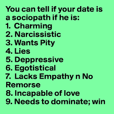 Just start the quiz and analyze yourself. You Can Tell If Your Date Is A Sociopath If He Is 1 Charming 2 Narcissistic