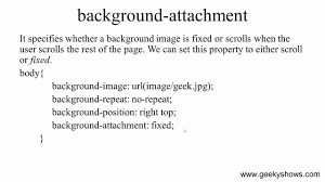 Background Attachment Property In Css Hindi Youtube The only reasons i can think of that it doesn't appear on another page is that your css is positioning.