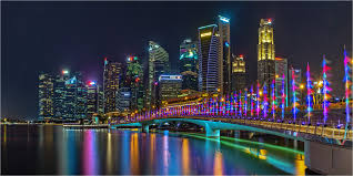 Singapore, city, capital of the republic of singapore. Wandbild O Kuchenruckwand Nachtliche Skyline Singapur
