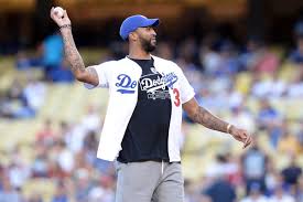 video anthony davis throws out first pitch for dodgers on