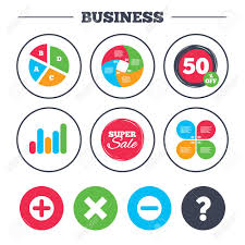 Business Pie Chart Growth Graph Plus And Minus Icons Delete