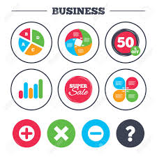 business pie chart growth graph plus and minus icons delete