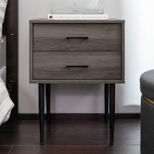 Manor Park Mid Century Modern Two Drawer End Table Slate Grey Walmart Com In 2020 Teal Bedroom Walls Bedroom Night Stands Modern Nightstand Decor