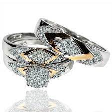 Amazon Com His Her Wedding Rings Set Trio Men Women 10k White Yellow Gold Two Tone Jewelry Wedding Ring Sets Wedding Rings Vintage Inspired Rings