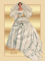 1950s Wedding Dress Pattern Simplicity 4698 Bridal Gown Etsy Vintage Dress Patterns Wedding Dress Patterns Simplicity Patterns Dresses