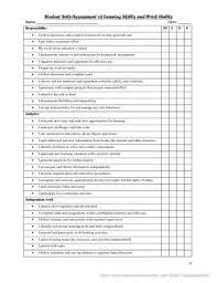Learning Skills And Work Habits Student Self Assessment Checklist Student Self Assessment Skills To Learn Report Card Comments