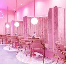 From the gorgeous floral entryway to the perfect latte art, the aesthetic is on point. Pink Love Discovered By á´¸áµáµáµ Marvet On We Heart It Pink Cafe Cafe Interior Design Salon Interior Design