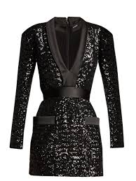 Satin Lapel Sequin Embellished Mini Dress Balmain Matchesfashion Com With Images Mini Dress Elegant Mini Dress Short Satin Dress