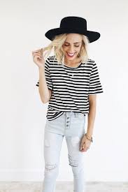 Black And White Striped Top Hat Black White Striped Top Roolee Striped Top White Stripes Top Stripe Outfits