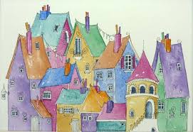 Town Houses Original Art Watercolour Painting Colourful Town Etsy Happy Paintings Art Watercolor Paintings